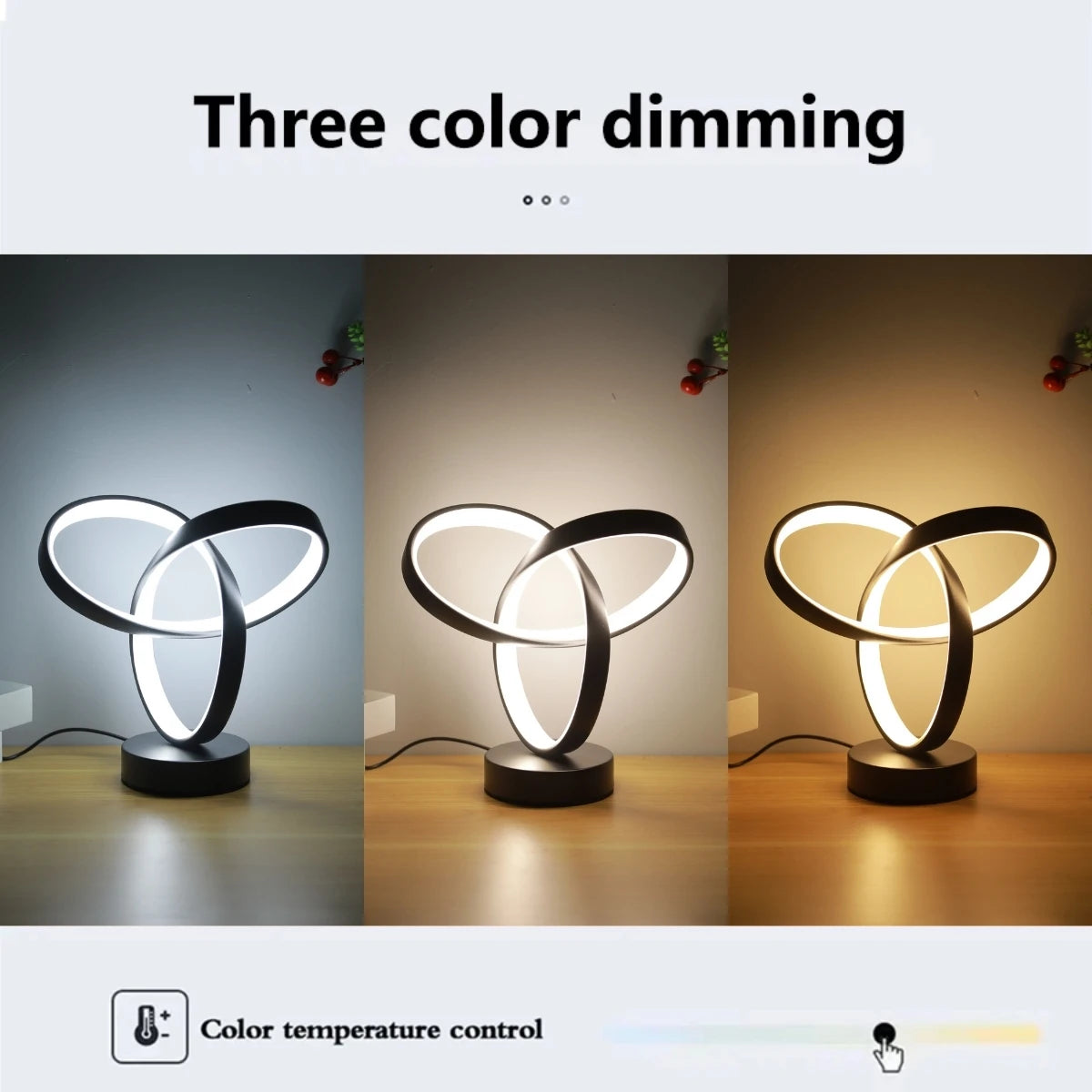 Lampe de Bureau Design Moderne USB – 3 Couleurs de Lumière, Art Créatif, Chambre & Bureau, Noir ou Or