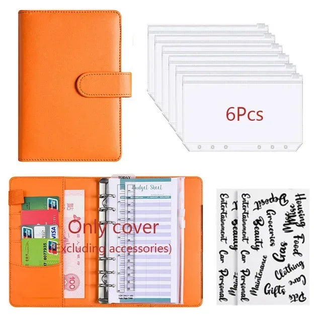Classeur Budget A6 en Cuir PU – Organiseur Enveloppes – Pochettes & Anneaux – 10 Coloris