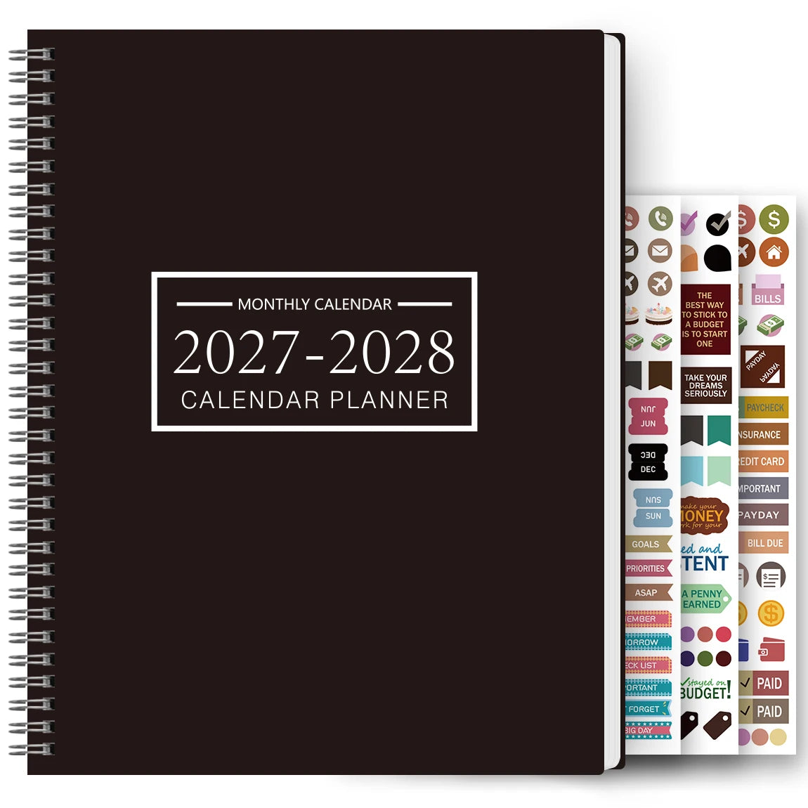 Planificateur Mensuel A4 – 2 Ans, Grille Large, Notes & Stickers Inclus, 8 Coloris