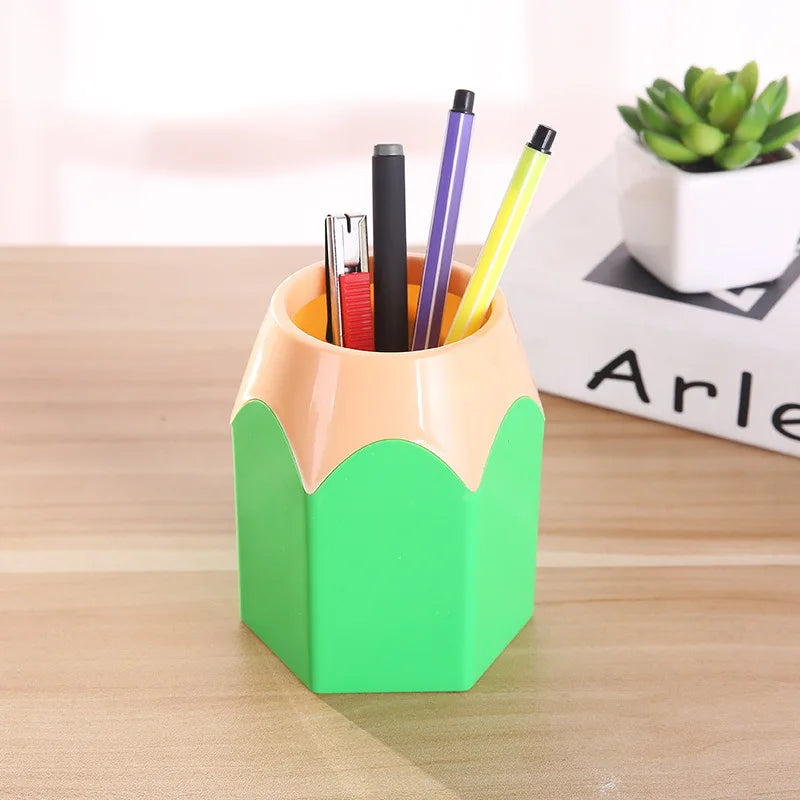 Porte-Stylos en Bois – Forme Tête de Crayon – Organiseur Bureau Style Coréen