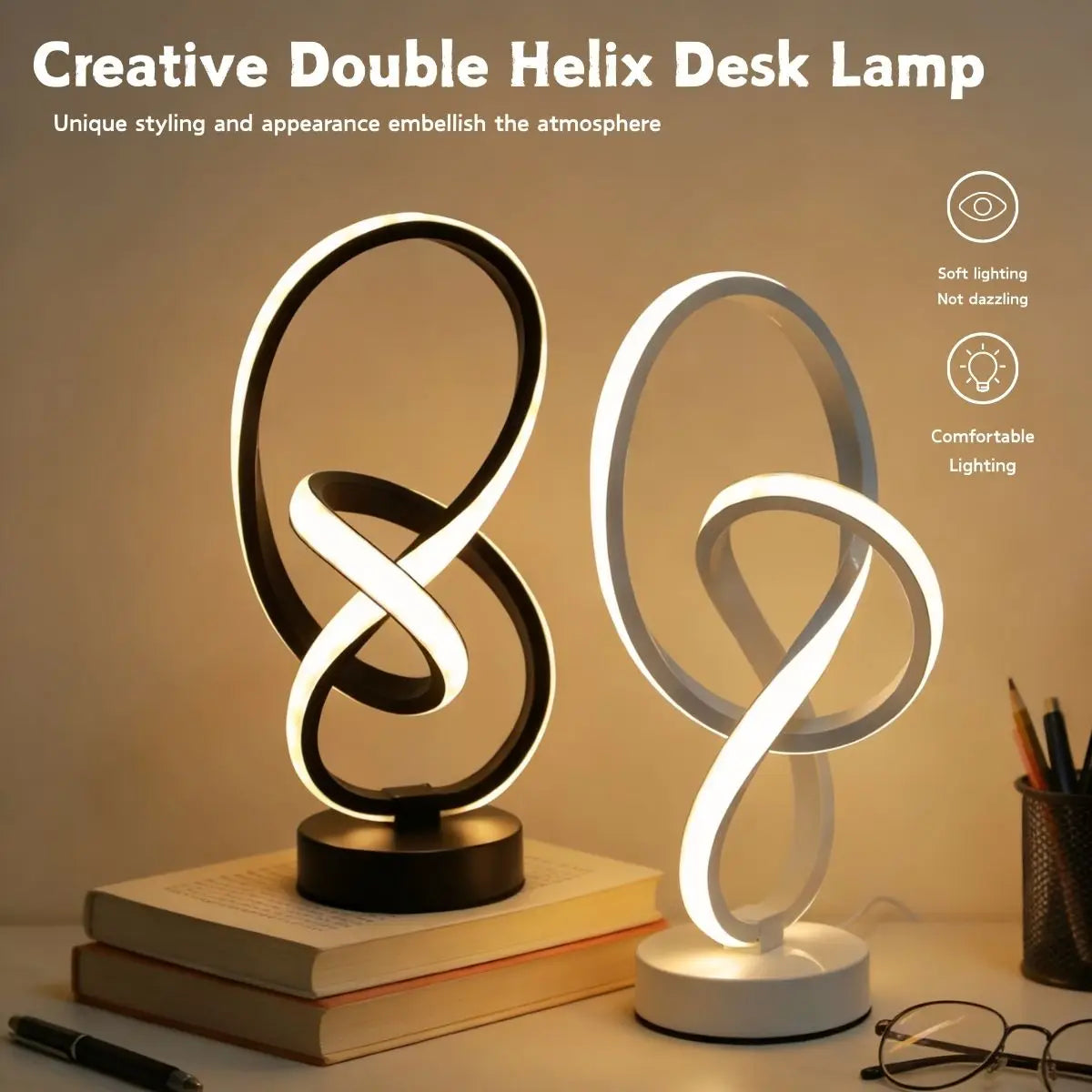 Lampe LED de Bureau USB – 3 Modes de Luminosité, Design Créatif, Chambre & Bureau, Noir ou Blanc