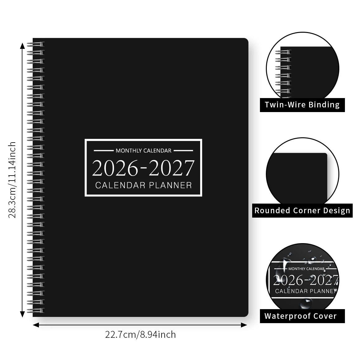 Planificateur Mensuel A4 – 2 Ans, Grille Large, Notes & Stickers Inclus, 8 Coloris