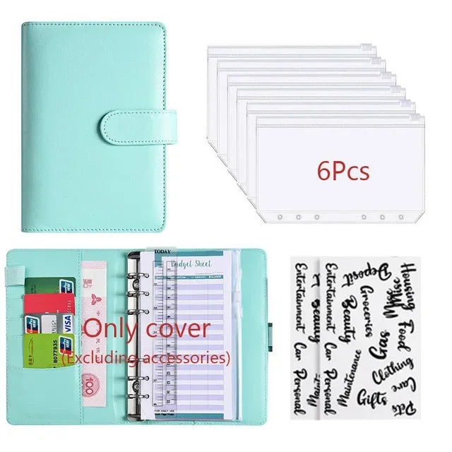 Classeur Budget A6 en Cuir PU – Organiseur Enveloppes – Pochettes & Anneaux – 10 Coloris