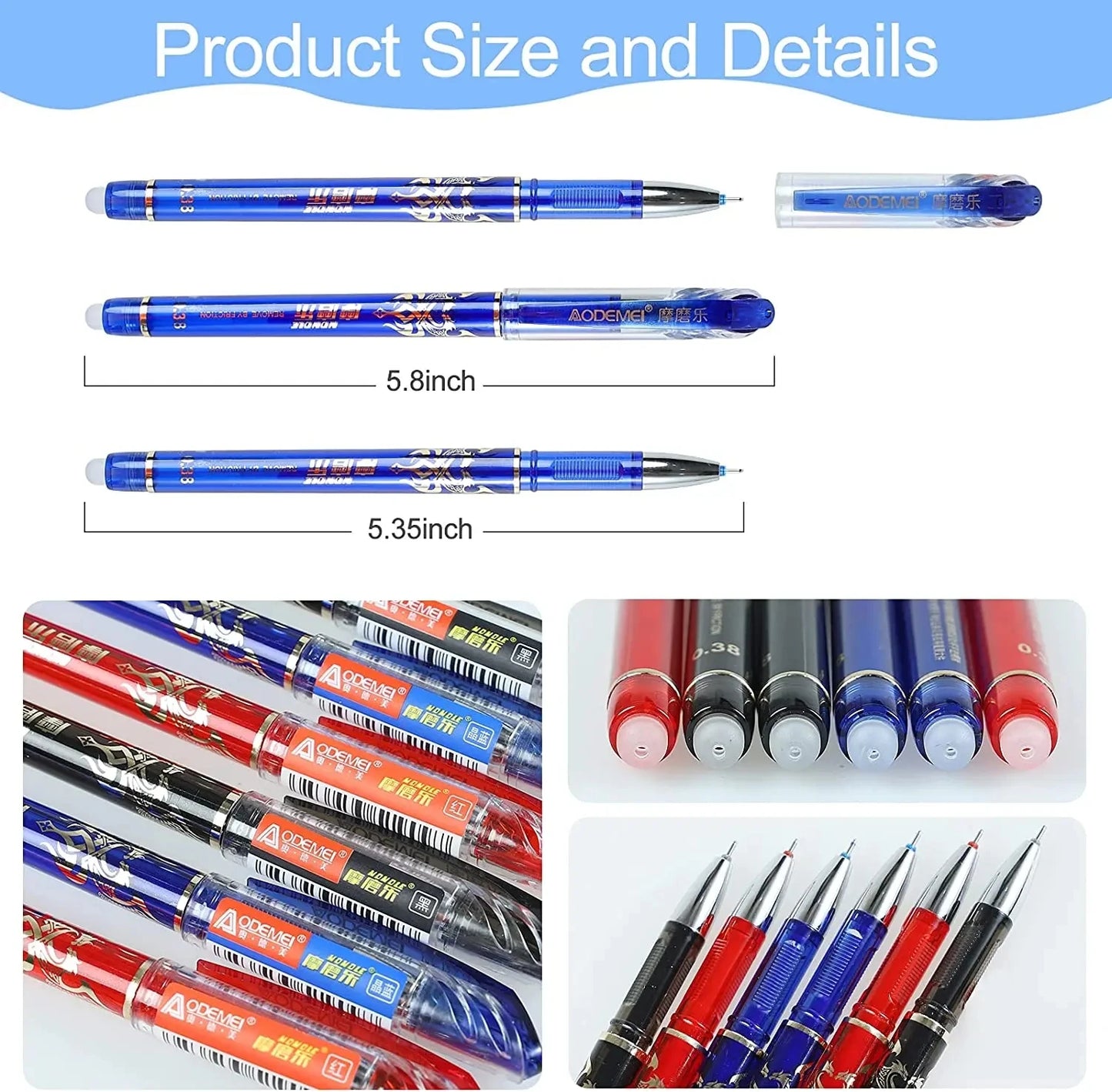 Lot 13 Stylos Gel Effaçables 0,5 mm – 2 Stylos + 10 Recharges + 1 Gomme