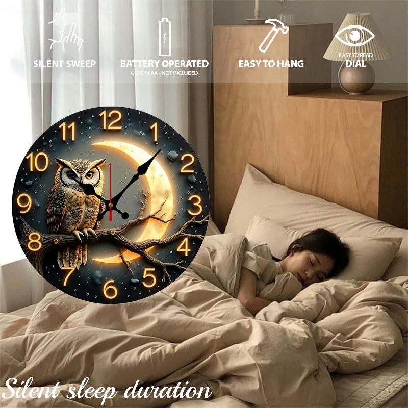 Horloge Murale Ronde en Bois Silencieuse – Décoration Moonlight Night 24,5 cm