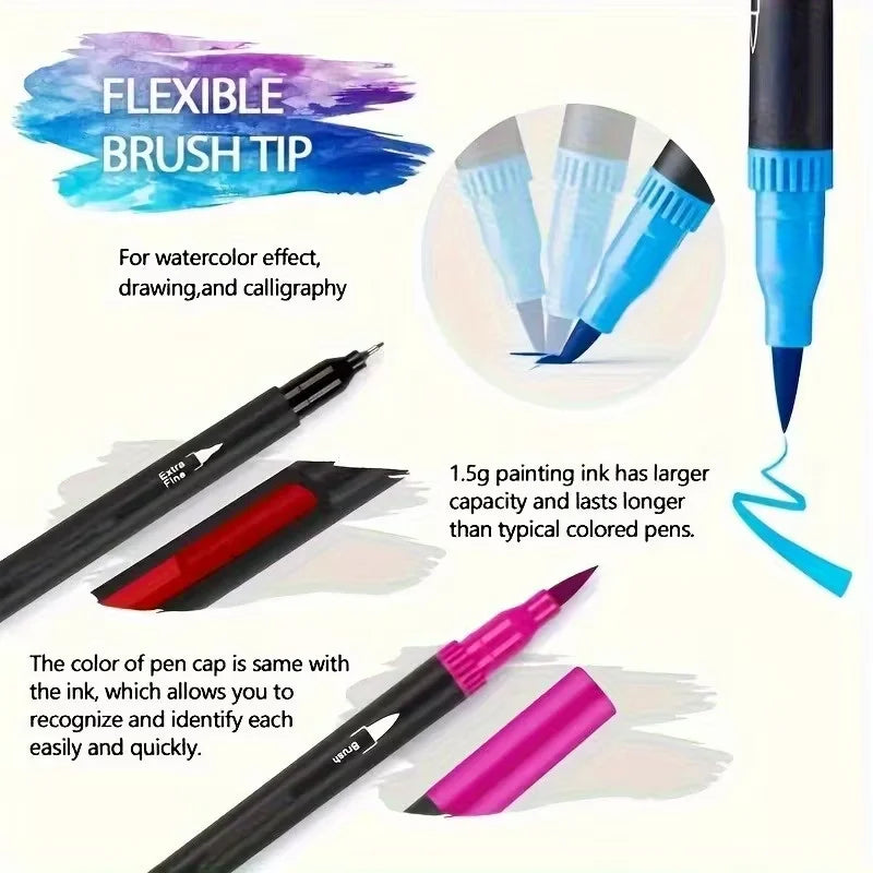 Marqueurs Aquarelle Double Pointe – Set 24 Couleurs, Idéal Dessin & Loisirs Créatifs