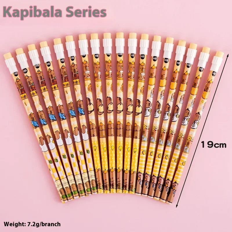 Lot de 10 Crayons HB Kawaii – Capybara, Pony & Labubu, Grande Gomme, Cadeau École & Papeterie