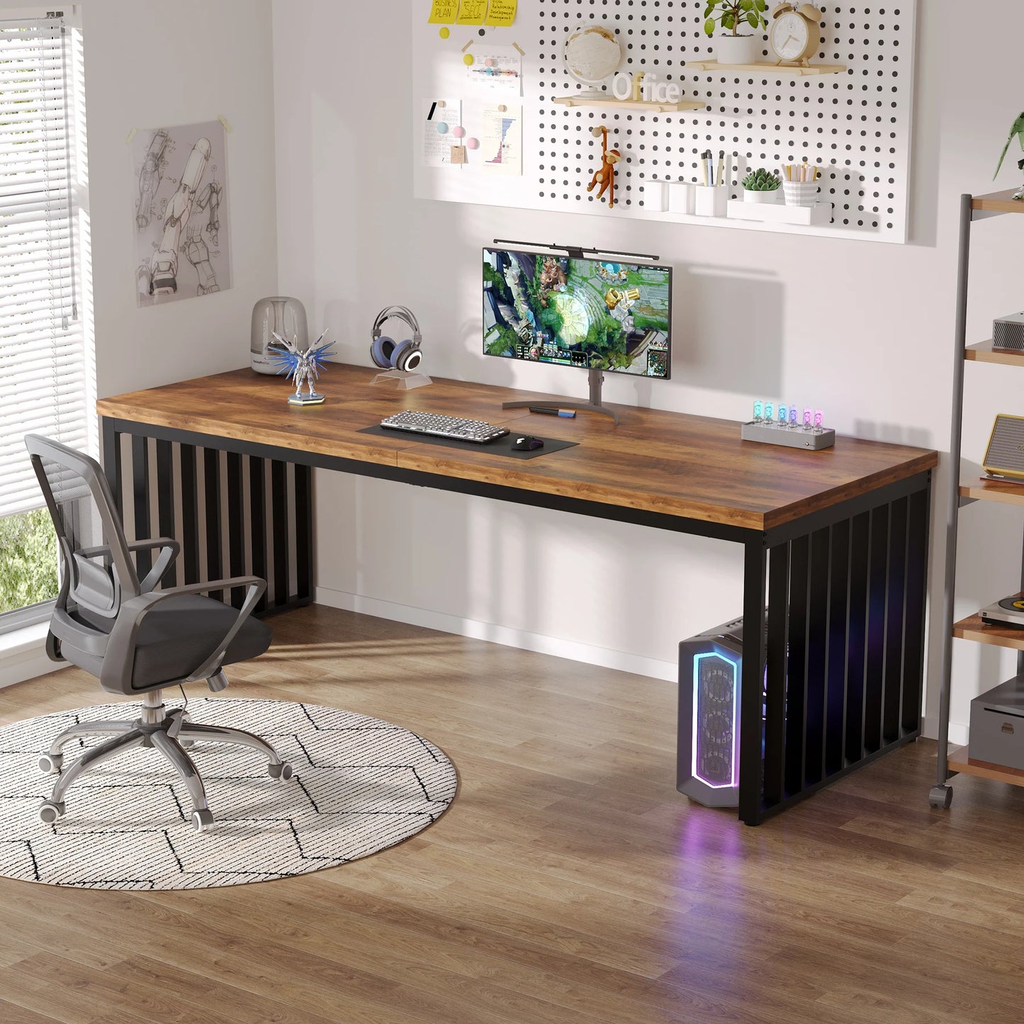 Bureau Tribesigns 2 Personnes 180 cm – Cadre Métal Style Industriel