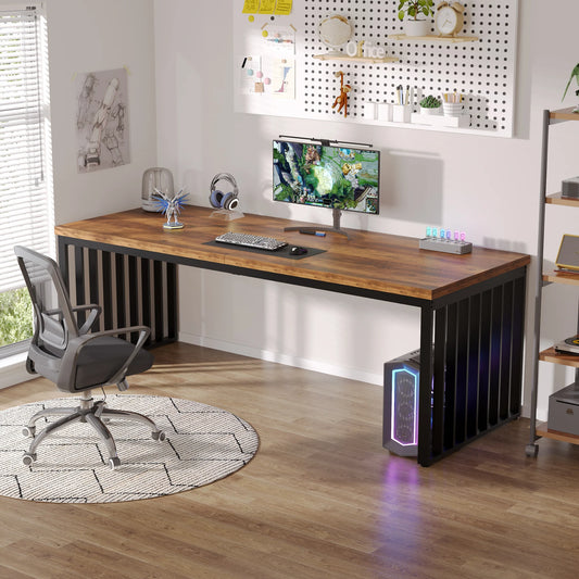 Bureau Tribesigns 2 Personnes 180 cm – Cadre Métal Style Industriel