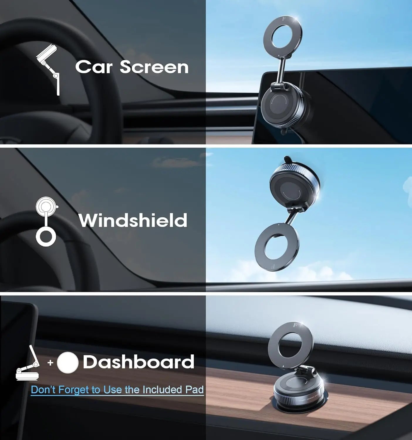 Support Téléphone Magnétique Pliable 360° – Bureau & Voiture, Ventouse, Blanc & Noir