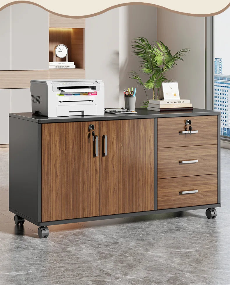 Meuble de Rangement 3 Niveaux avec Portes – Bibliothèque MDF, Étagères & Rangement Fermé, Noyer