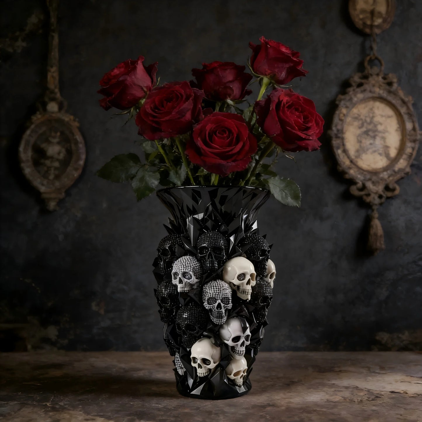 Vase Tête de Mort 3D en Résine Noire – Décoration Gothique Halloween