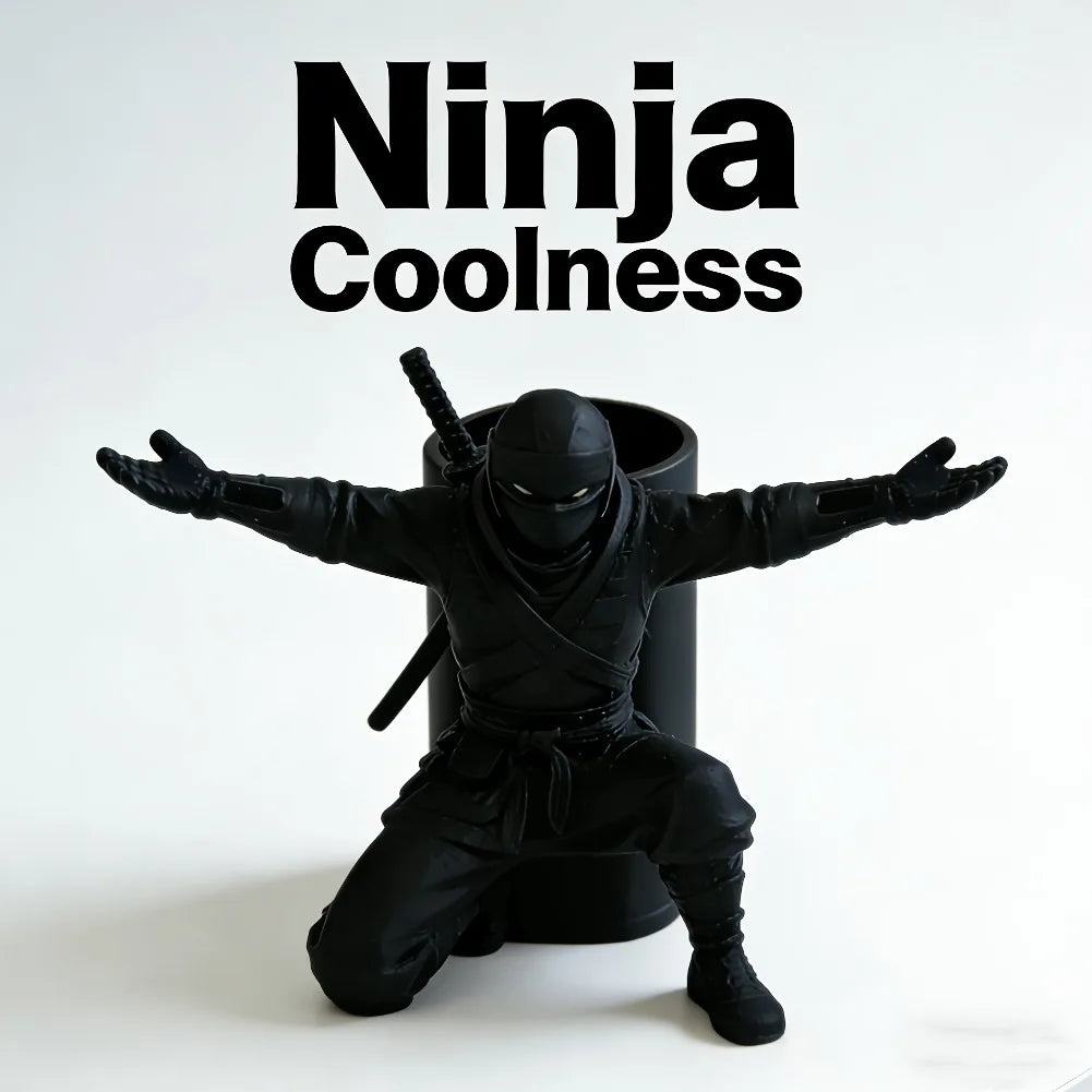 Porte-Stylo Samouraï Ninja – Organiseur Bureau Design 3D, Déco Japonaise, Noir 9 cm