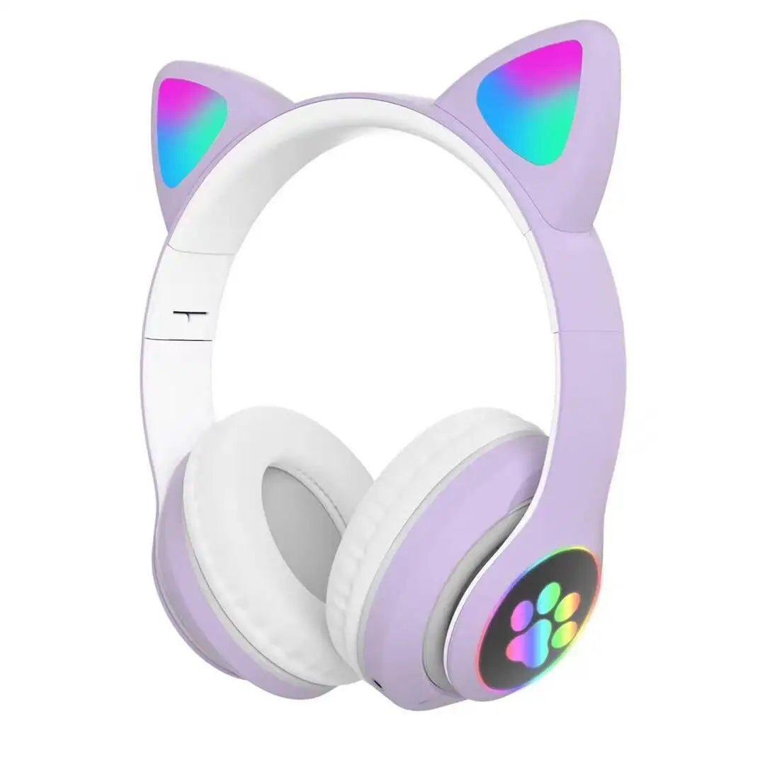 Casque Bluetooth Oreilles de Chat LED – Enfant Fille, Pliable, Sans Fil 5.0