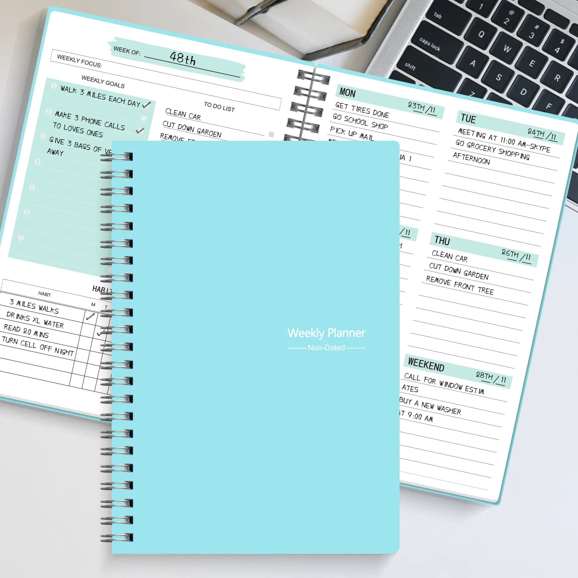 Agenda Hebdomadaire Spirale A5 Sans Date – Planificateur Flexible Bureau & École – 2 Coloris