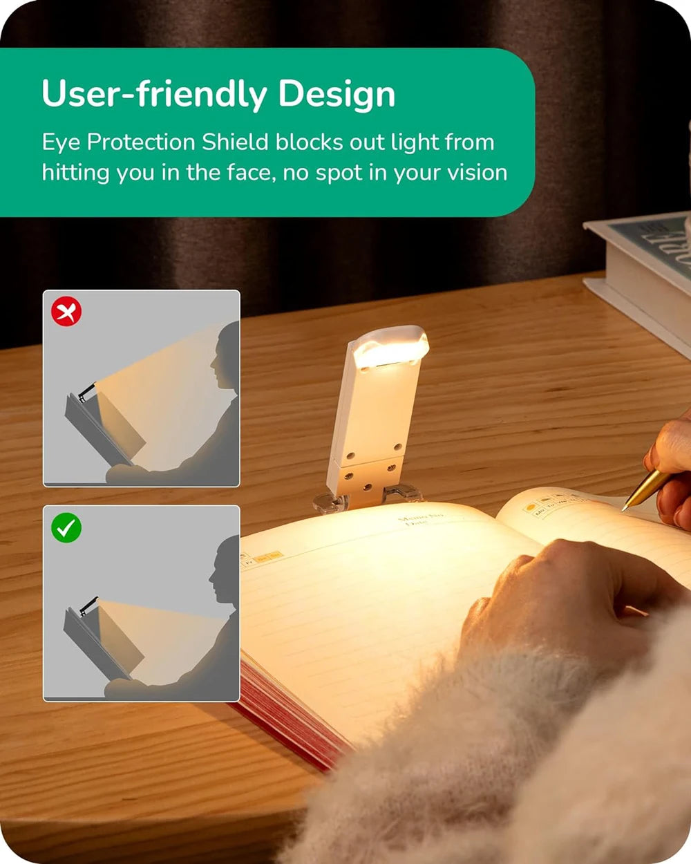 Liseuse LED Rechargeable Pliable avec Clip – Lumière Douce, Protection des Yeux
