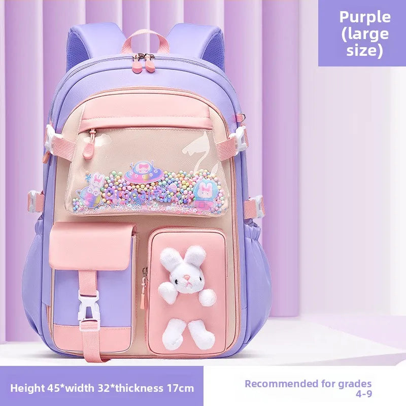 Cartable Kawaii Fille – Léger & Imperméable, Nylon, École Primaire, Taille S ou L, Rose ou Violet