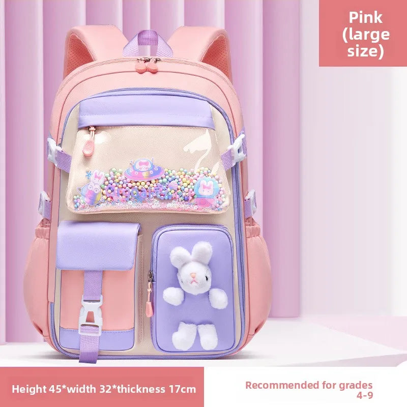 Cartable Kawaii Fille – Léger & Imperméable, Nylon, École Primaire, Taille S ou L, Rose ou Violet