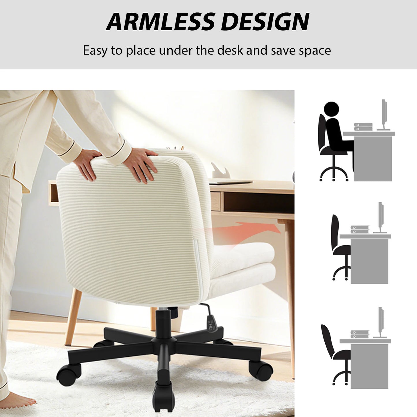 Chaise de Bureau Ergonomique Durrafy – Style Moderne, Roulettes Freins Auto, Pivotante, Ivoire
