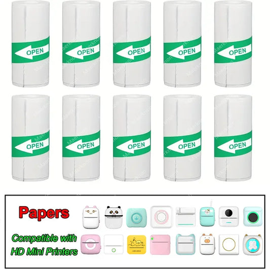 Rouleaux Papier Mini Imprimante Thermique – Lot de 10, 57mm, Autocollant ou Blanc