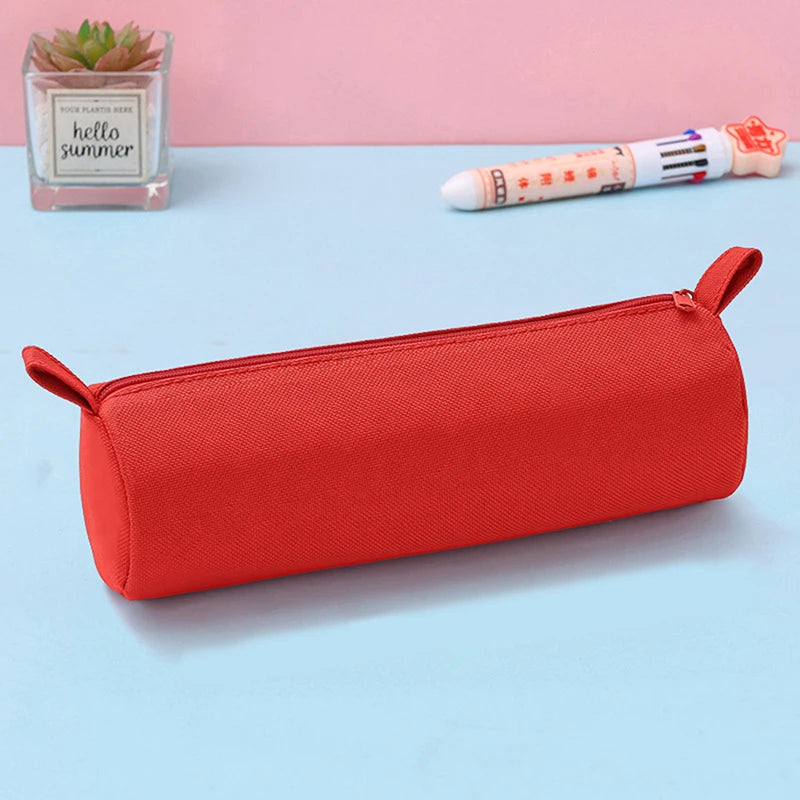 Trousse Cylindrique en Tissu Oxford – Grande Capacité, Fermeture Éclair, 5 Couleurs