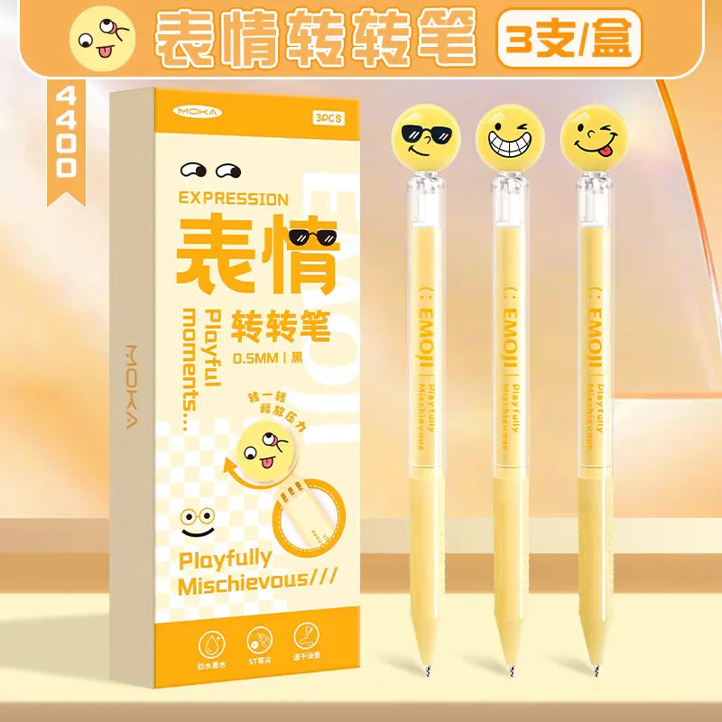 Stylo Gel Rotatif Kawaii Smiley – Lot de 3, Écriture Fluide