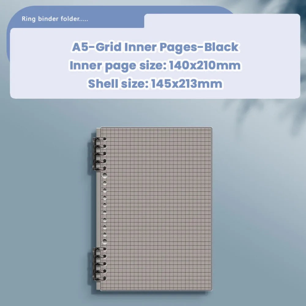 Cahier à Feuilles Mobiles A4/A5 – 60 Feuilles, Ligné ou Quadrillé, Couverture Transparente