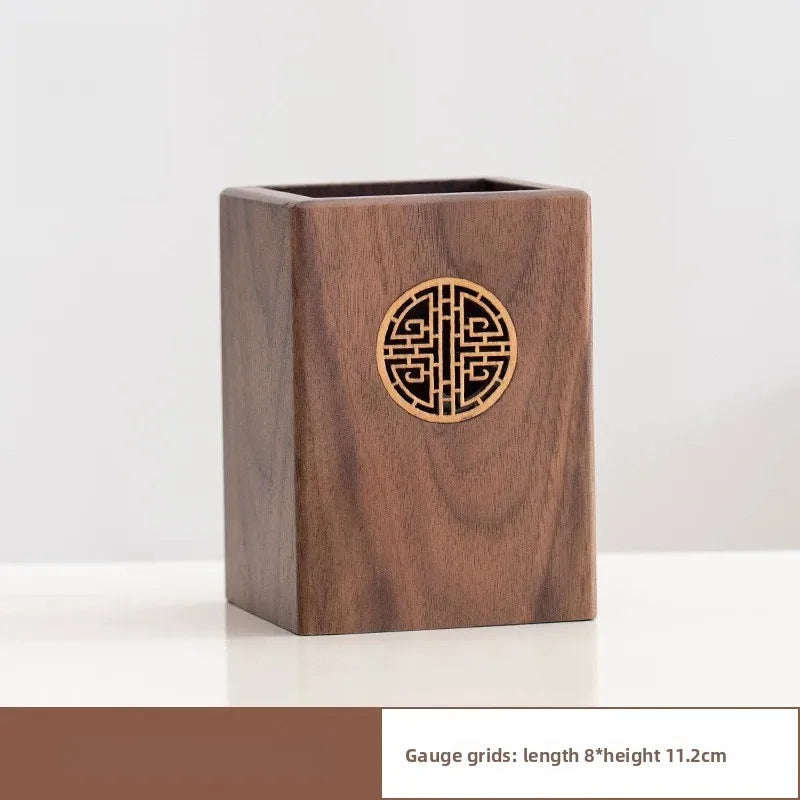 Porte-Stylo en Bois Massif Sculpté – Organiseur Bureau Style Chinois, 6 Modèles