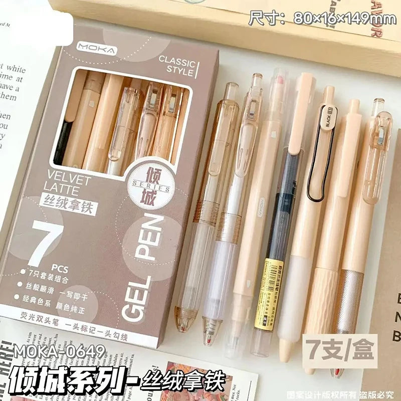 Lot de 7 Stylos Gel Transparents 0,5 mm – Minimaliste, Signature, Bureau & École, 6 Coloris