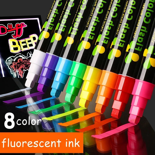 Marqueurs Craie Liquide Effaçables – Multicolores, Tableau LED, Vitres & Ardoises, Publicité