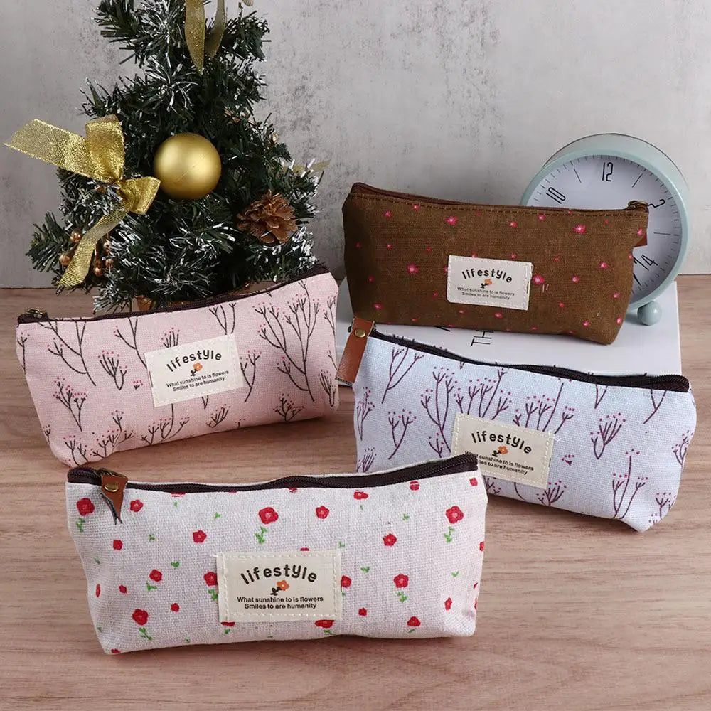 Trousse en Canvas – Pochette Zippée École & Maquillage, 4 Coloris
