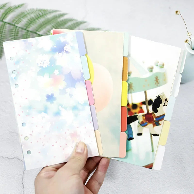 Intercalaires Aquarelle A5/A6 – 6 Trous, Séparateurs Feuilles Mobiles, 23 Motifs