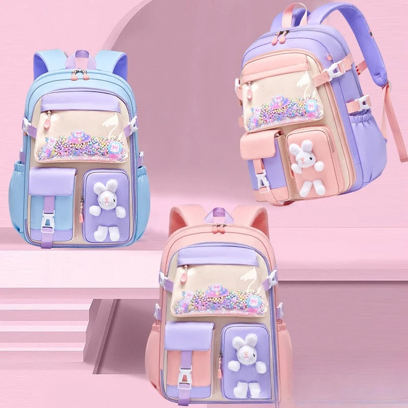 Cartable Kawaii Fille – Léger & Imperméable, Nylon, École Primaire, Taille S ou L, Rose ou Violet