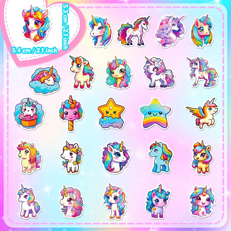 Stickers PVC Licorne – Set 10, 30 ou 50 Pièces, Imperméables, Scrapbooking & Déco, 2 Designs