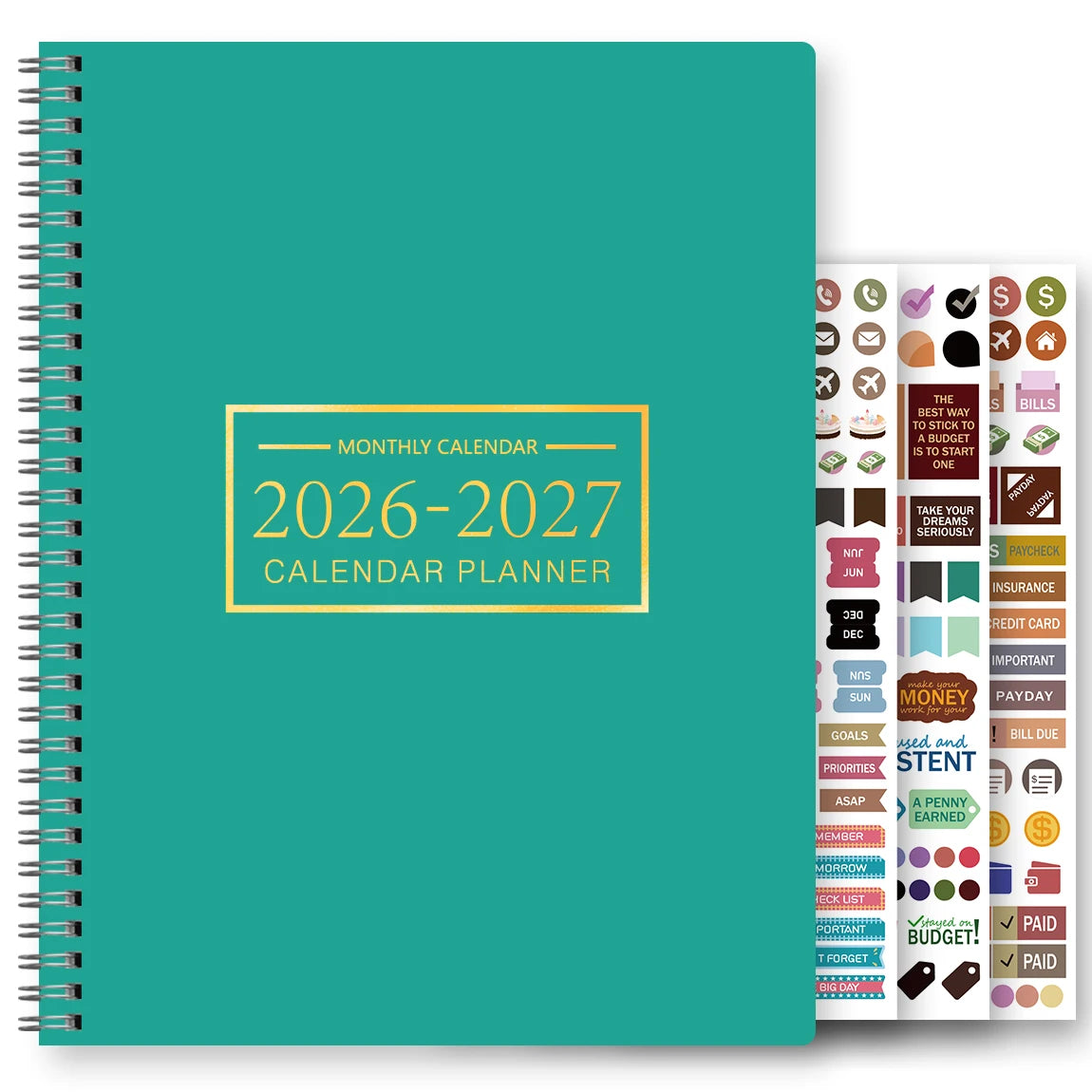 Planificateur Mensuel A4 – 2 Ans, Grille Large, Notes & Stickers Inclus, 8 Coloris