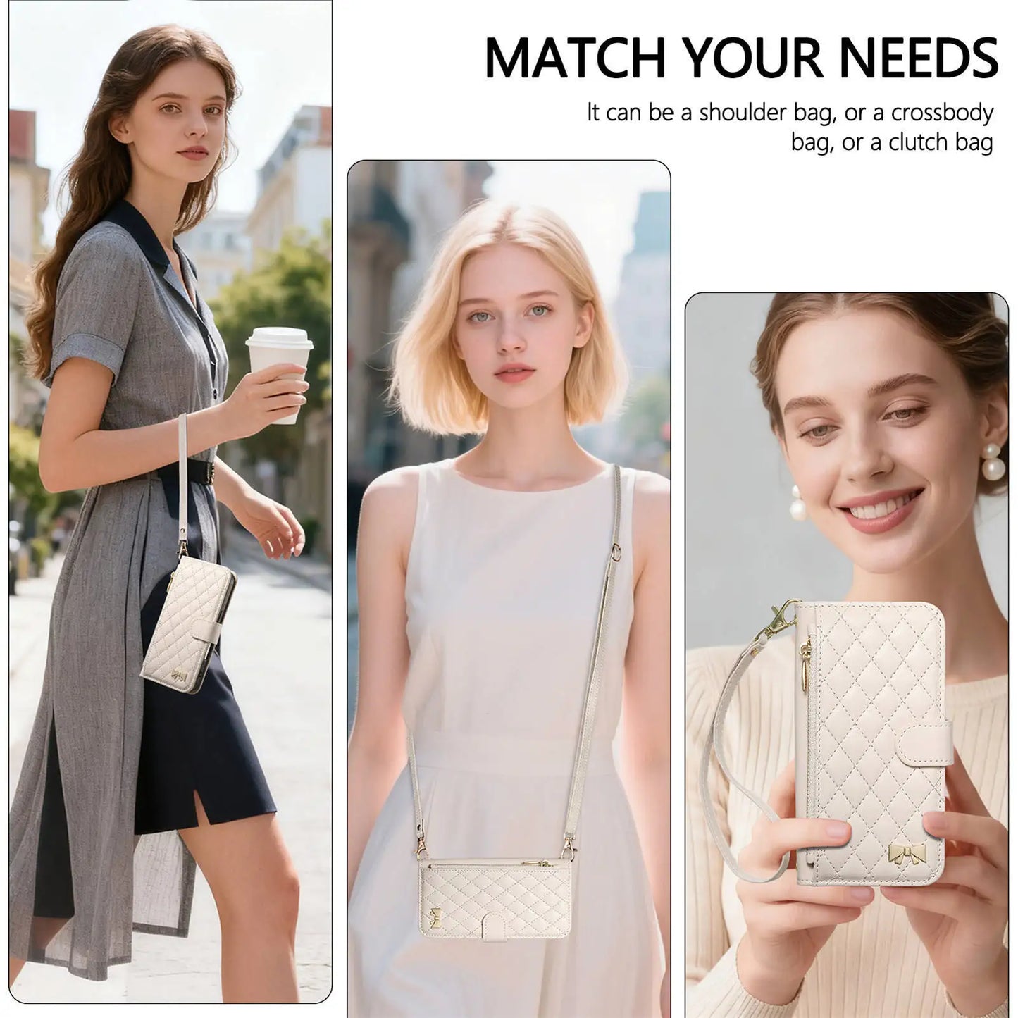 Coque Portefeuille en Cuir Matelassé – Style Sac à Main – iPhone 12 à 17 – 5 Coloris