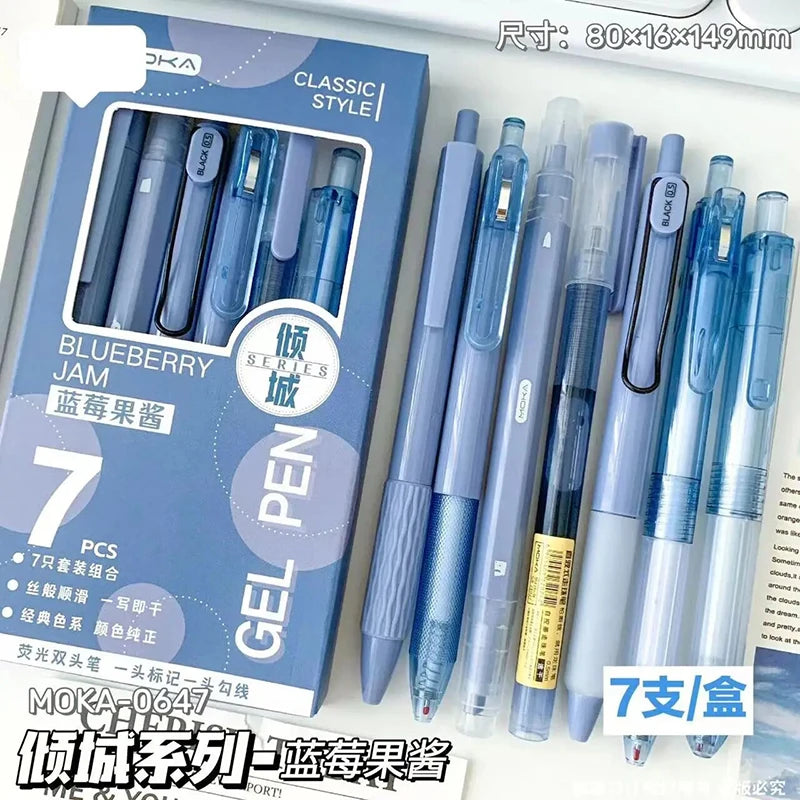 Lot de 7 Stylos Gel Transparents 0,5 mm – Minimaliste, Signature, Bureau & École, 6 Coloris