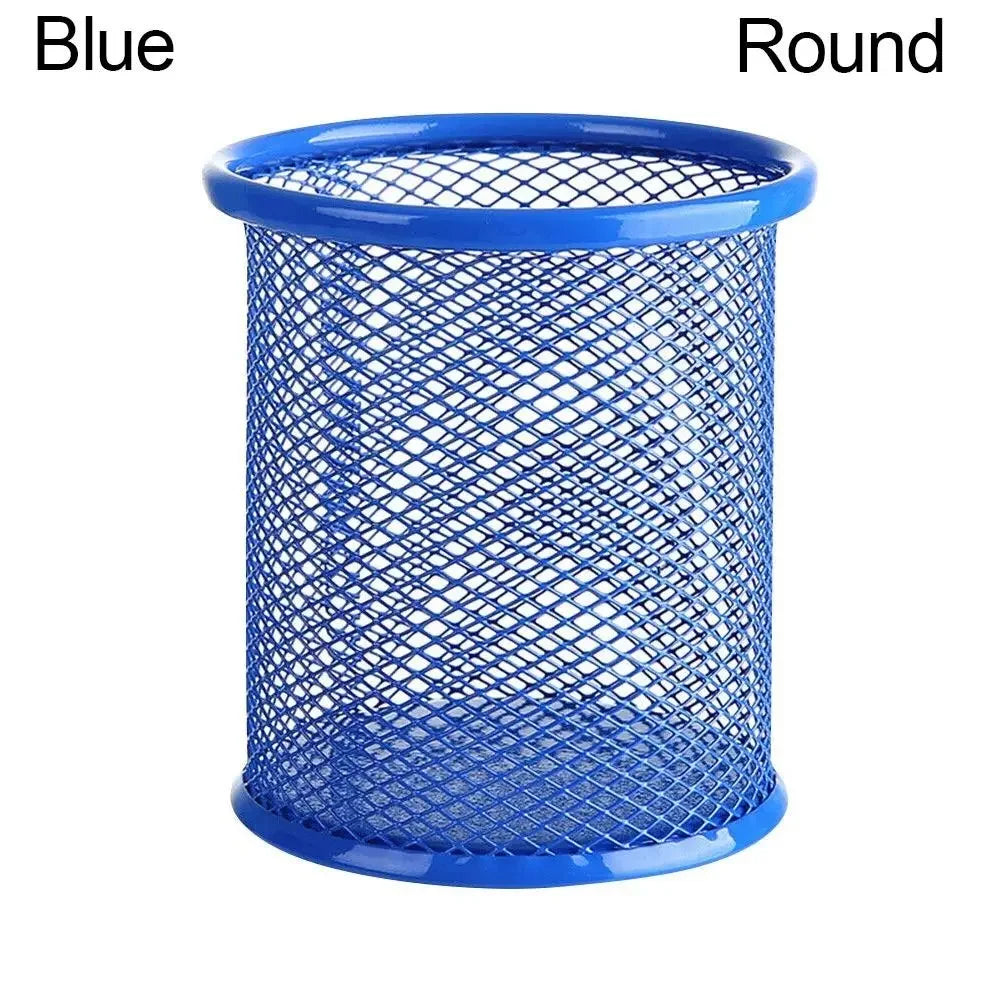 Pot à Crayons en Métal Maillé – Rond ou Carré, 5 Couleurs, Organiseur Bureau