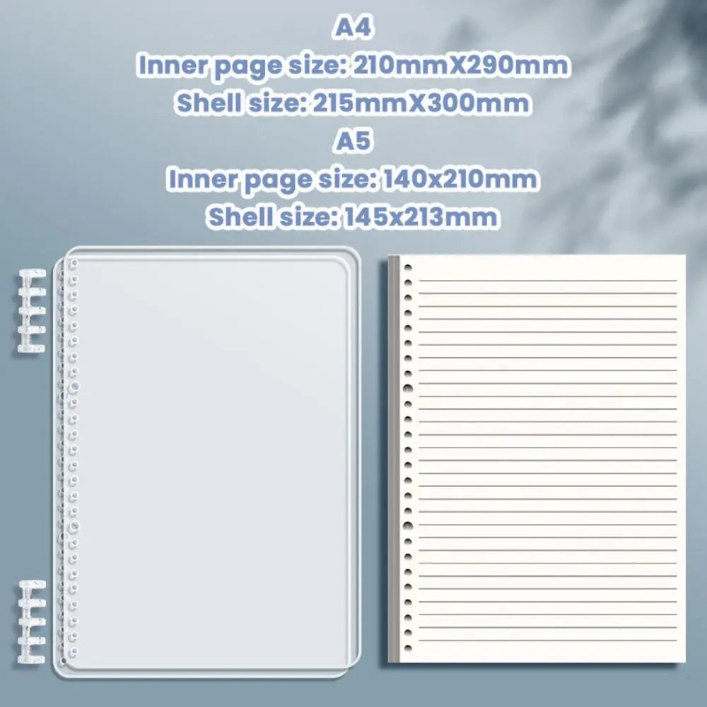 Cahier à Feuilles Mobiles A4/A5 – 60 Feuilles, Ligné ou Quadrillé, Couverture Transparente