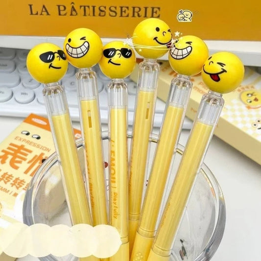 Stylo Gel Rotatif Kawaii Smiley – Lot de 3, Écriture Fluide