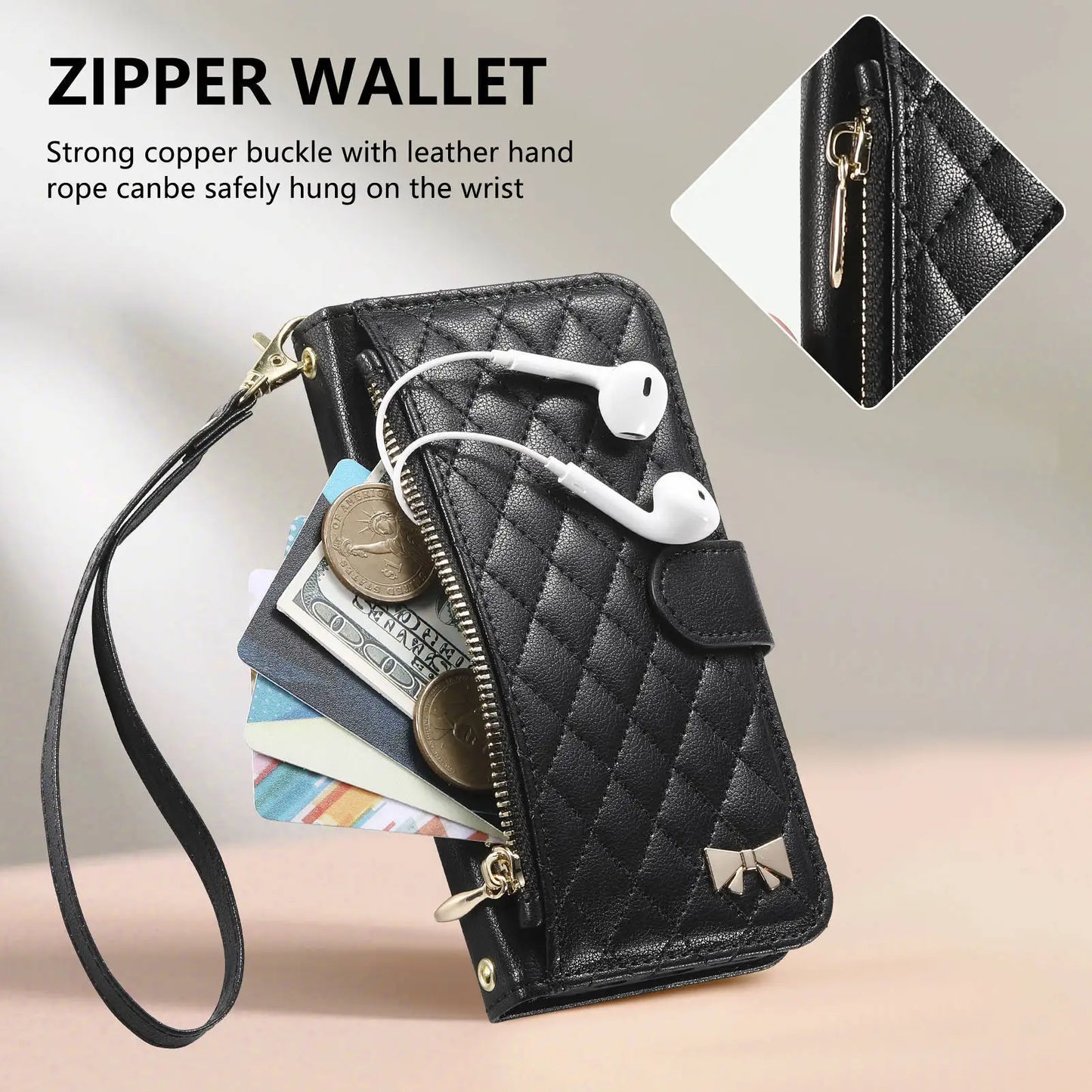 Coque Portefeuille en Cuir Matelassé – Style Sac à Main – iPhone 12 à 17 – 5 Coloris