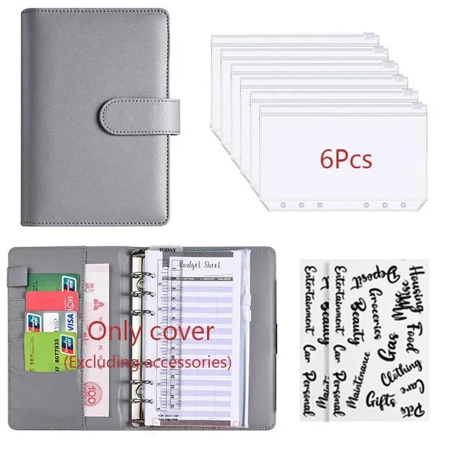 Classeur Budget A6 en Cuir PU – Organiseur Enveloppes – Pochettes & Anneaux – 10 Coloris