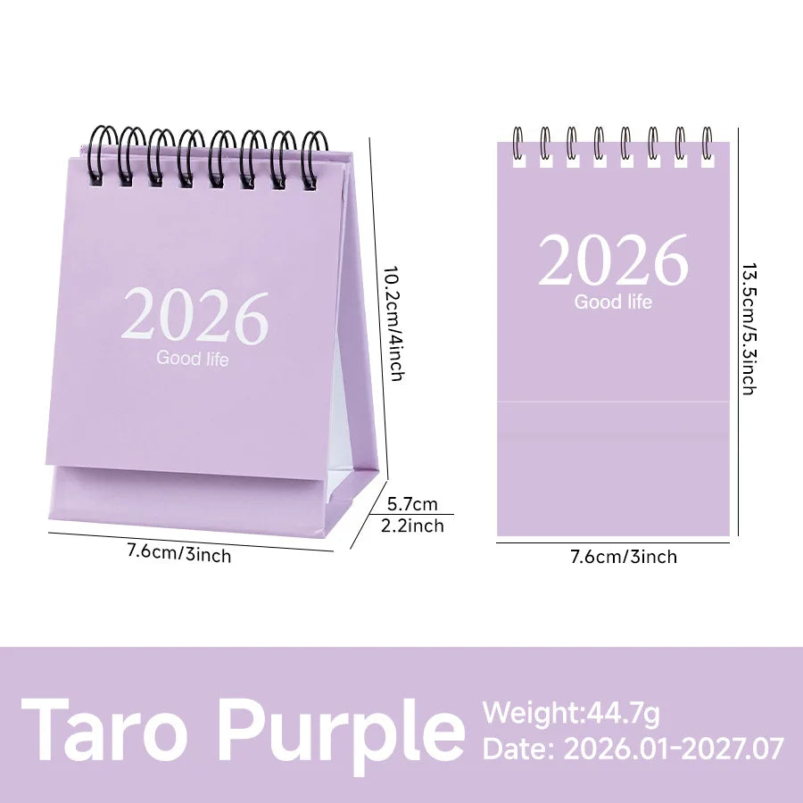 Calendrier de Bureau 2026 – Spirale Métal, Format S ou L, 14 Coloris