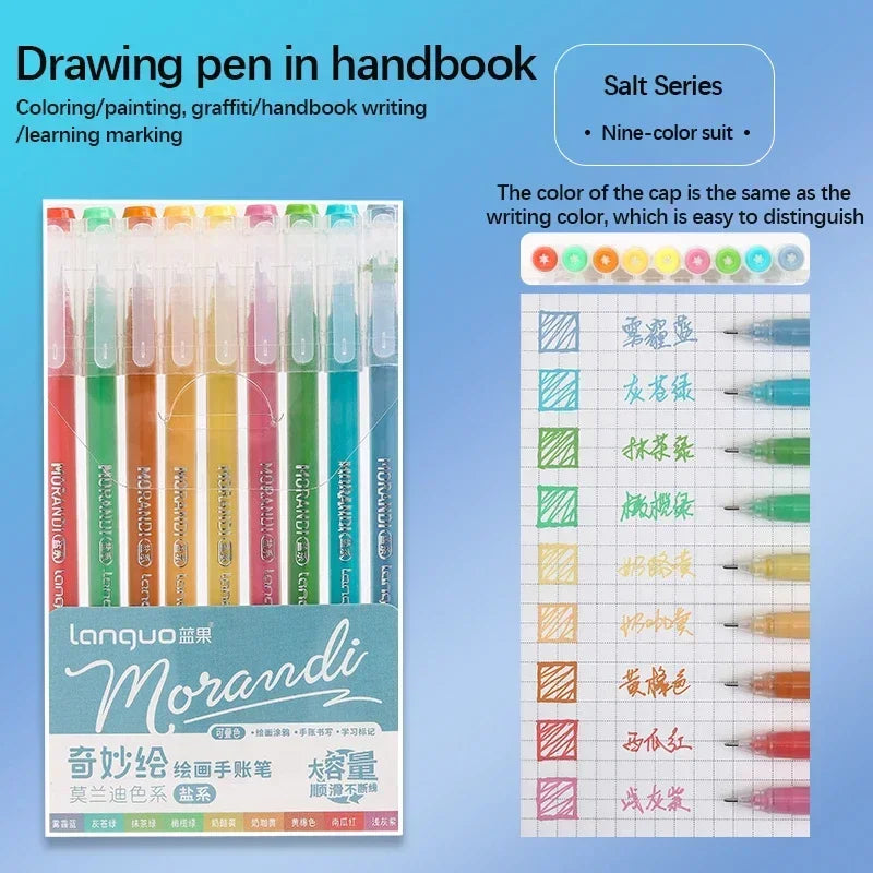 Stylos Gel Languo – Grande Capacité, 0,6 mm, Lot de 6 ou 9, Kawaii Art & Doodle, Papeterie Étudiant