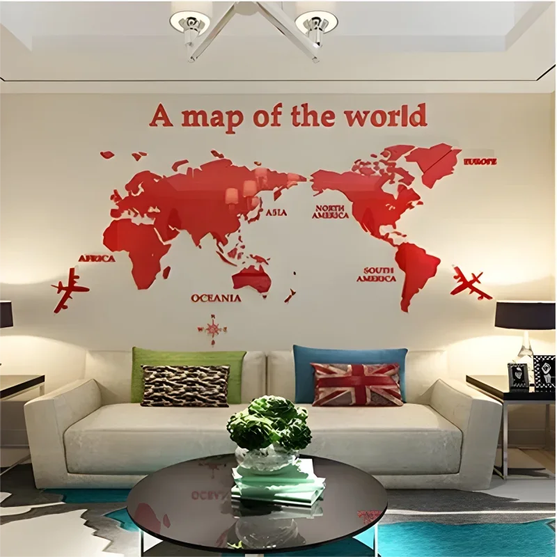 Sticker Mural Carte du Monde 3D en Acrylique – Décoration Salon, Bureau