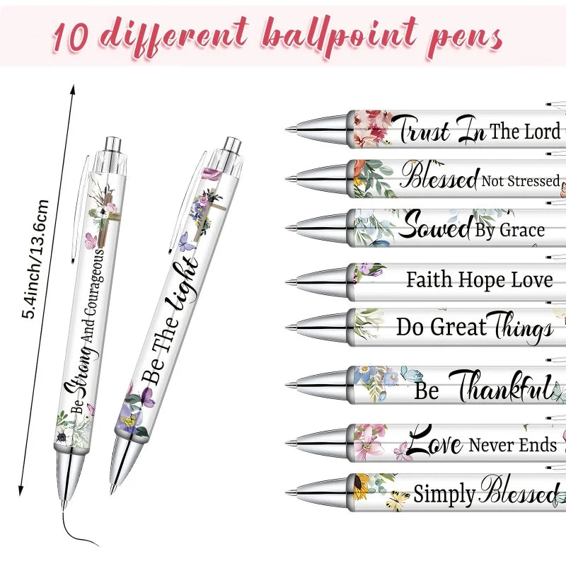 Lot de 5 Stylos Bille – Citations Chrétiennes Inspirantes, Rétractables, Homme & Femme, Bureau