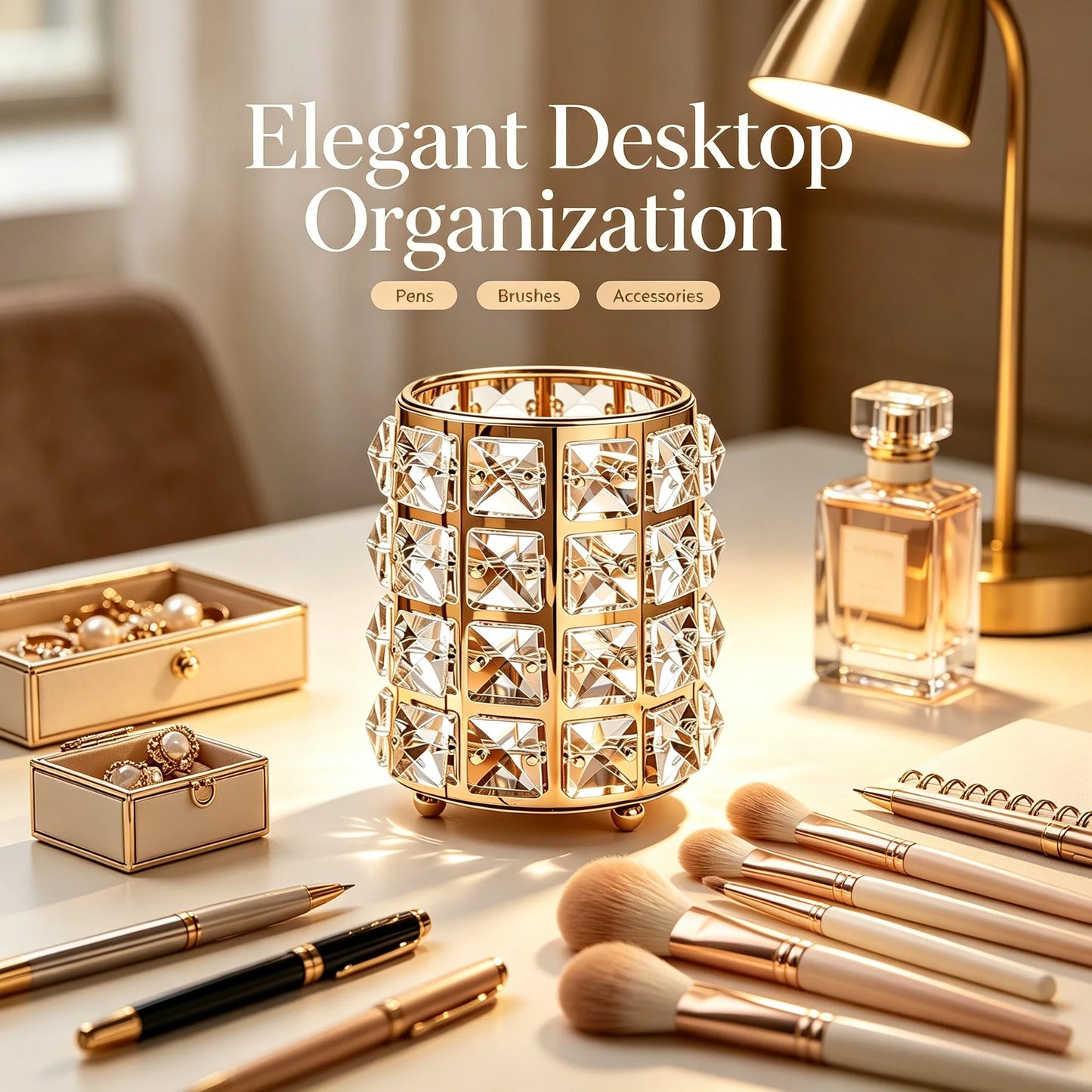 Pot à Stylos & Pinceaux en Cristal K9 – Organiseur Bureau Luxe Ø9x11,5 cm