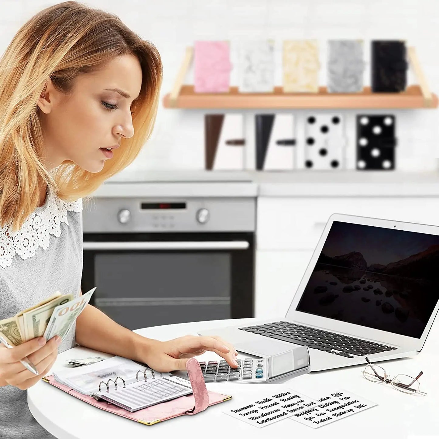 Organiseur Budget A6 en Cuir PU – Design Marbre, Pochettes & Porte-Cartes – Gestion Finances