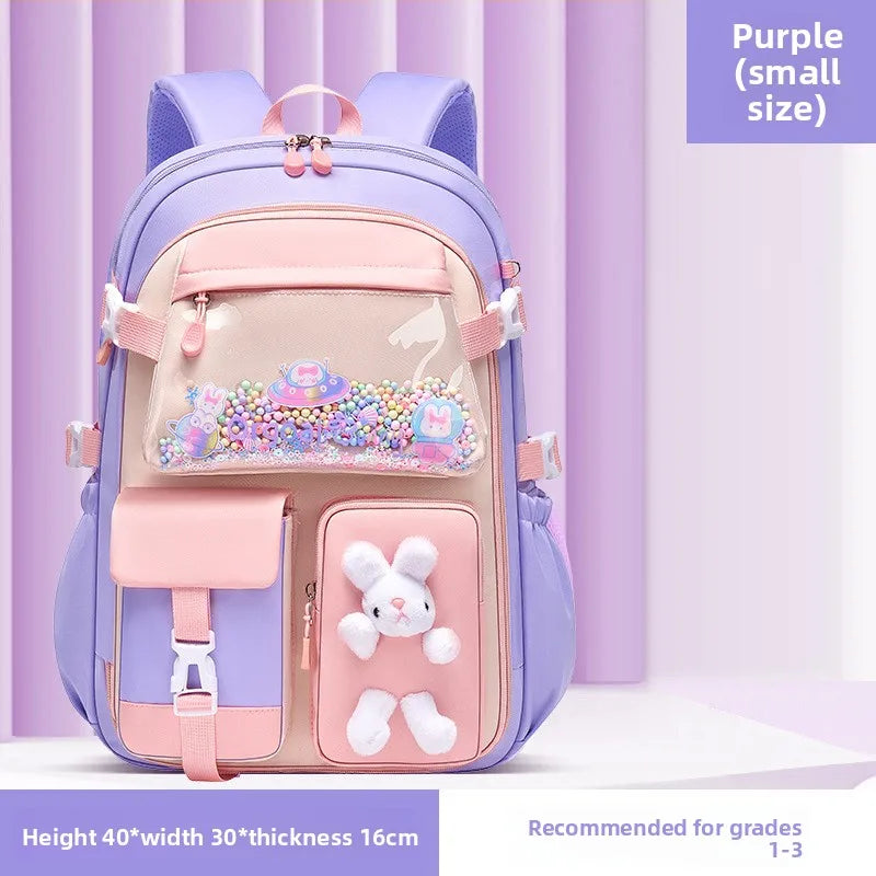 Cartable Kawaii Fille – Léger & Imperméable, Nylon, École Primaire, Taille S ou L, Rose ou Violet