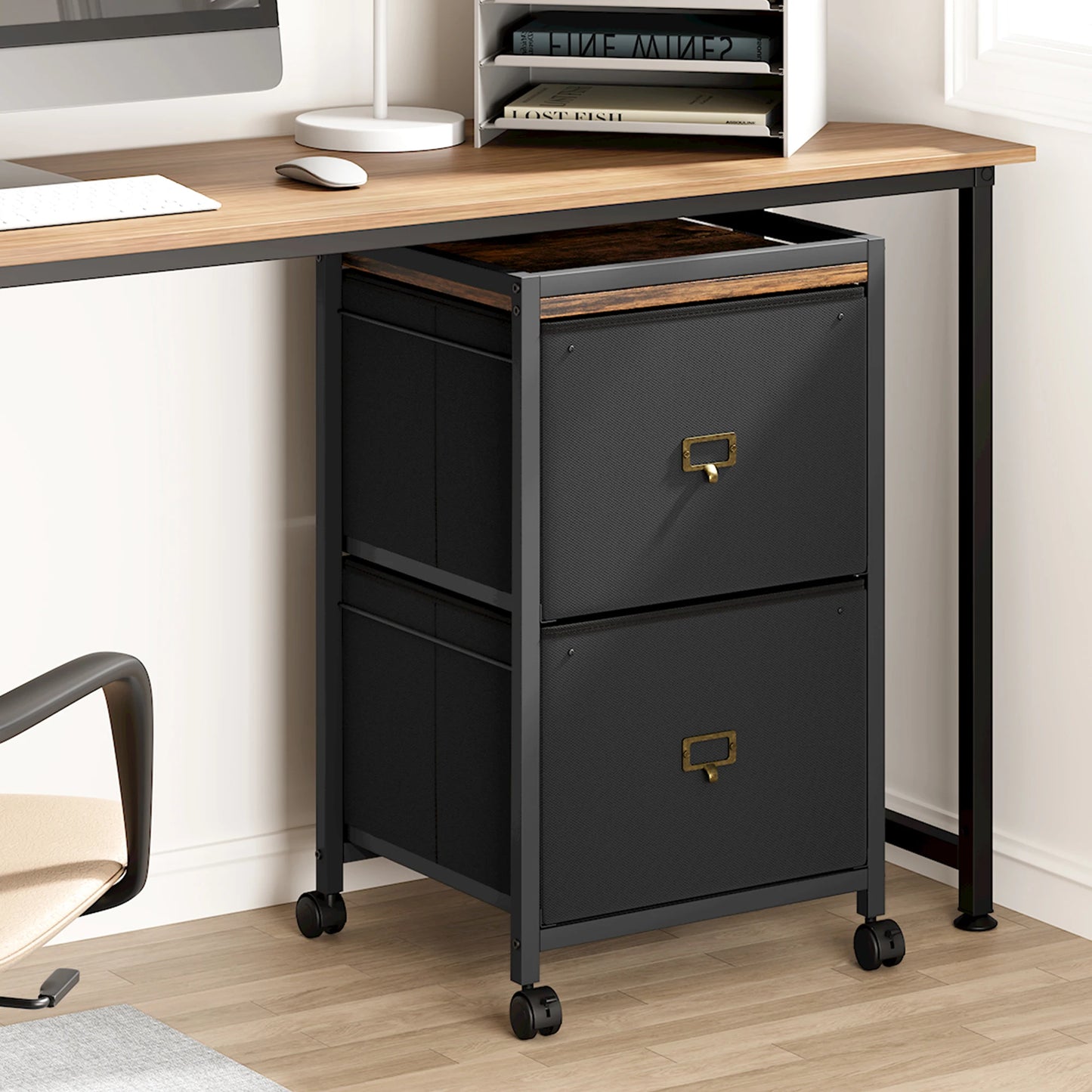 Caisson Mobile à Tiroirs en Tissu – Format A4/Lettre, Roulettes avec Frein, Rangement Bureau